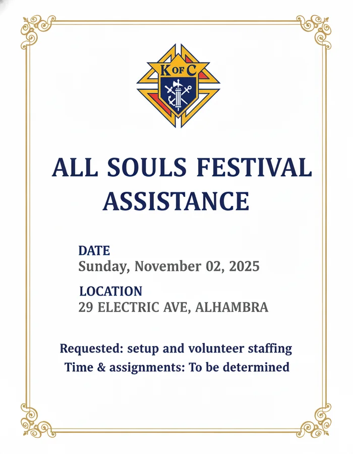 Event flyer for All Souls Festival Assistance Nov 2