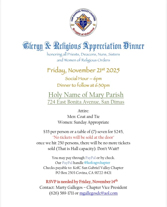 Event flyer for Clergy Appreciation Night