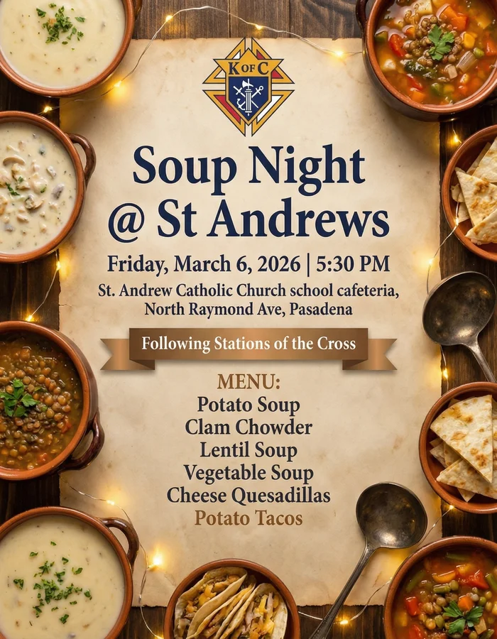 Event flyer for Soup Night @ St Andrews